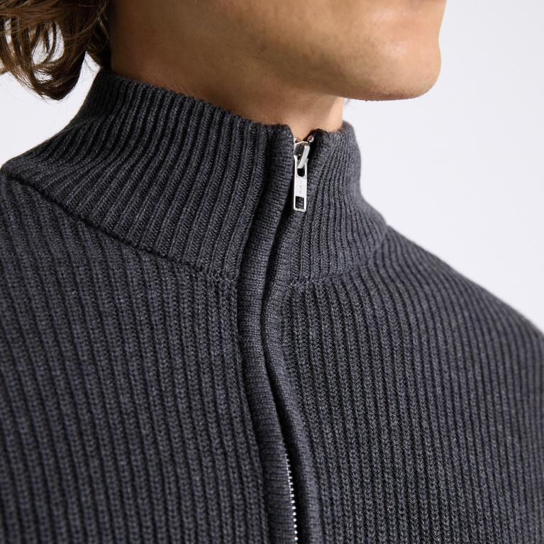 Zip knit cardigan "Frippe" Dk Grey melange